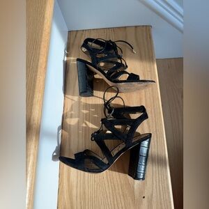 Sam Edelman Black Suede Strappy Block Heel Sandals Size 8